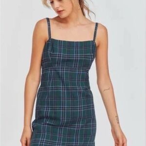 Urban Outfitters Green Plaid Mini Dress